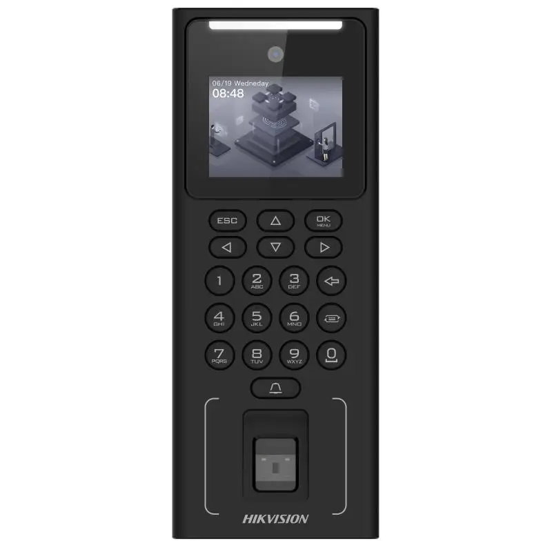 FACE TIME ATTENDANCE HIKVISION WITH LCD 2.4INCH CAM 2MP, ETHERNET, MODE FACE, FINGER, CARD, PIN. Max. 500 faces, 3000 cards, 3000 fingerprints and 150,000 events