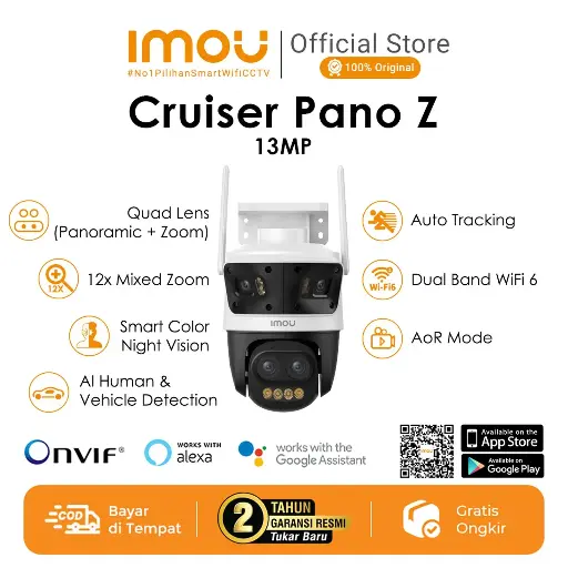 IPCAM IMOU CRUISER PANO Z 13MP (4+4+5+5MP) Quadruple Lens with 12x Hybrid Zoom + Panorama and IMOU AI Security, Wifi 6 Dual Band, MicroSD Slot, LAN PoE